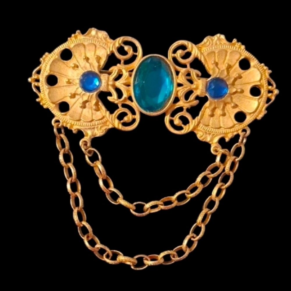 Vintage 1980s/90s Ornate Victorian Revival Chatelaine-Style Statement Brooch